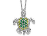 Synthetic Cubic Zirconia Turtle Pendant Necklace in Sterling Silver with Chain